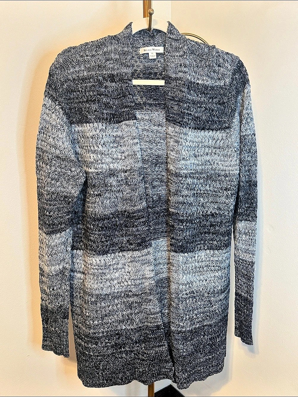 Studio Works Color Block Cardigan Gray & Blue Size XL Like New